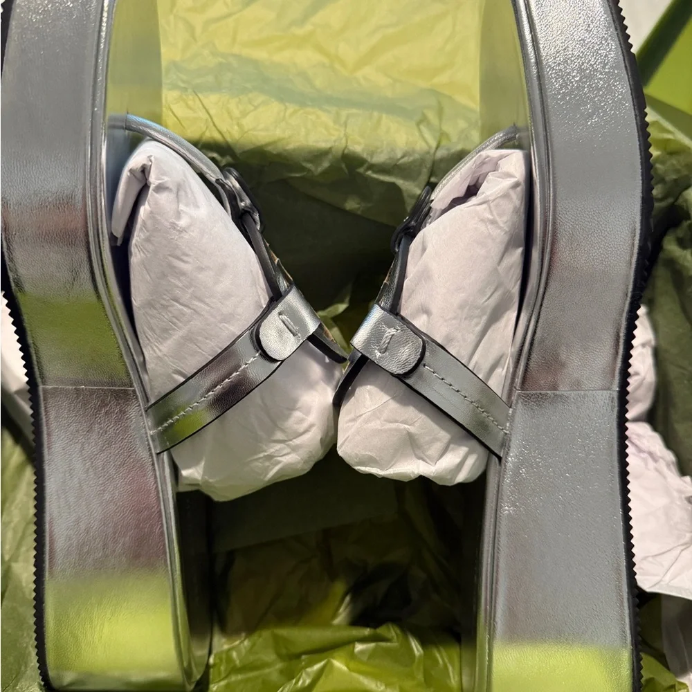 Tory Burch Silver Logo Thong Wedge Sandals